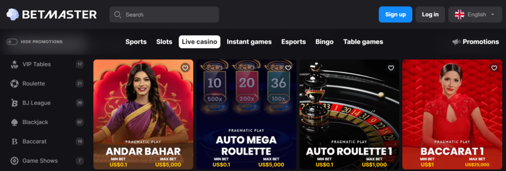 betmaster live gaming